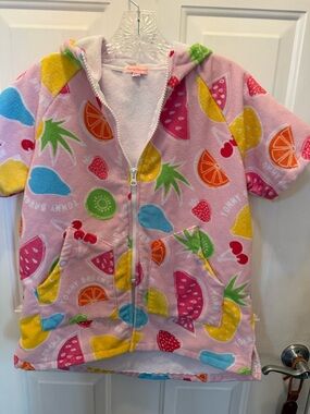 Tommy Bahama Pink Hooded Zip Terry Jacket with Red Fruit Accent 7-12